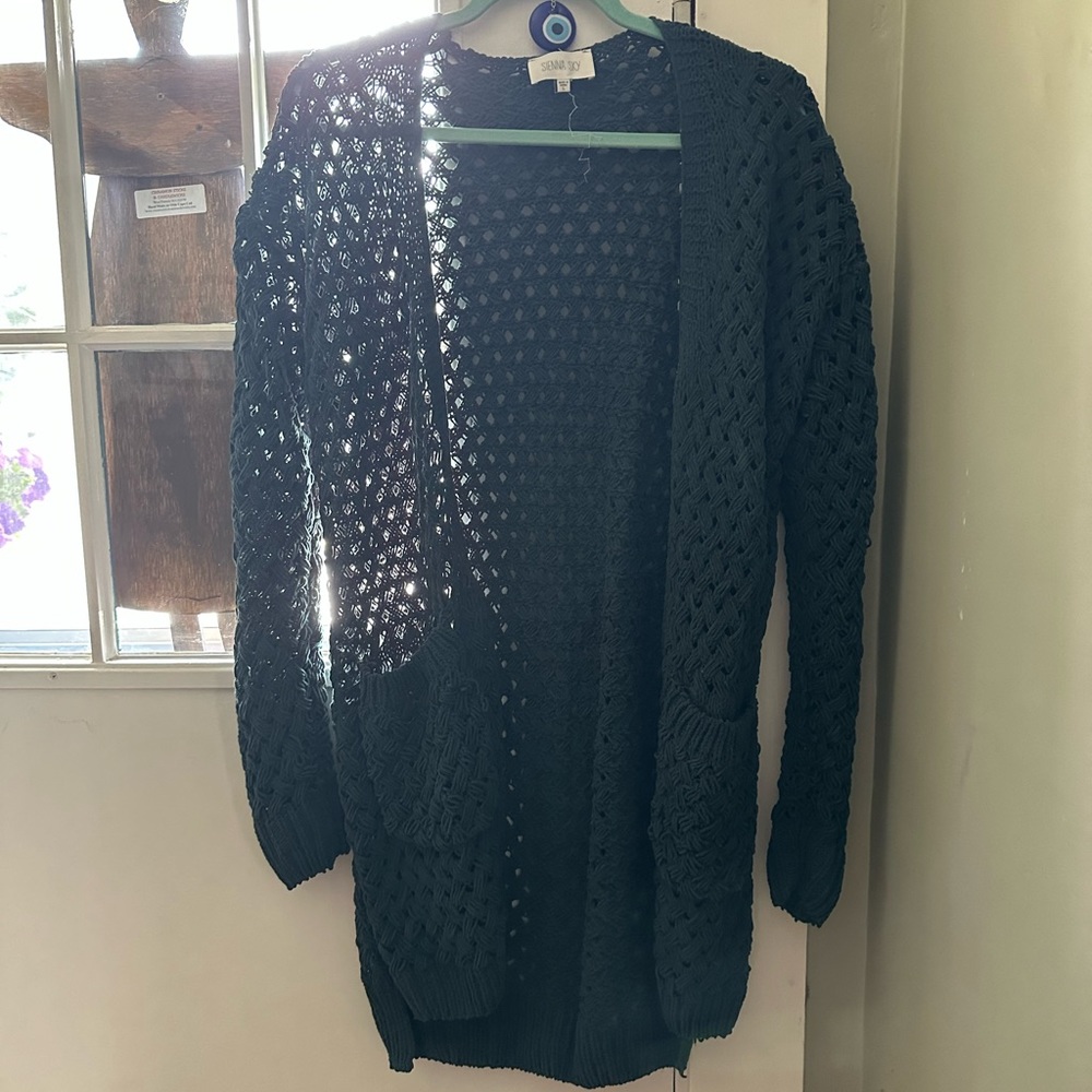 Dark Green Crochet Cardigan (Long)